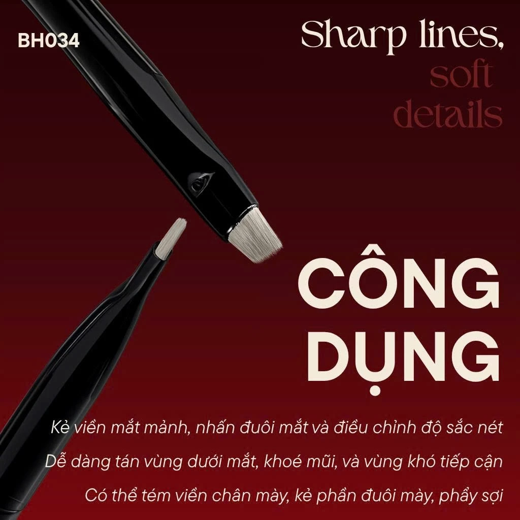 Cọ Kẻ Mày Eyeliner BH Cosmetics Vẽ Bọng Mắt Nét Mảnh Dùng Cho Chuyên Nghiệp Petit Angled Eyeliner/Concealer Brush BH034
